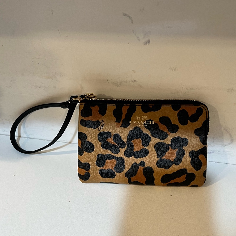 Coach leather leopard wristlet